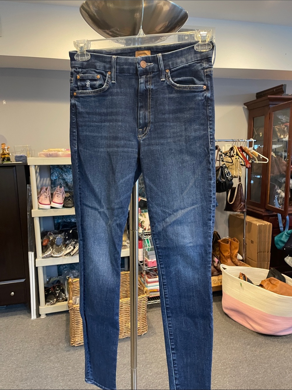 MOTHER High Waisted Looker Skinny Jeans Teaming Up Indigo Wash Size 28